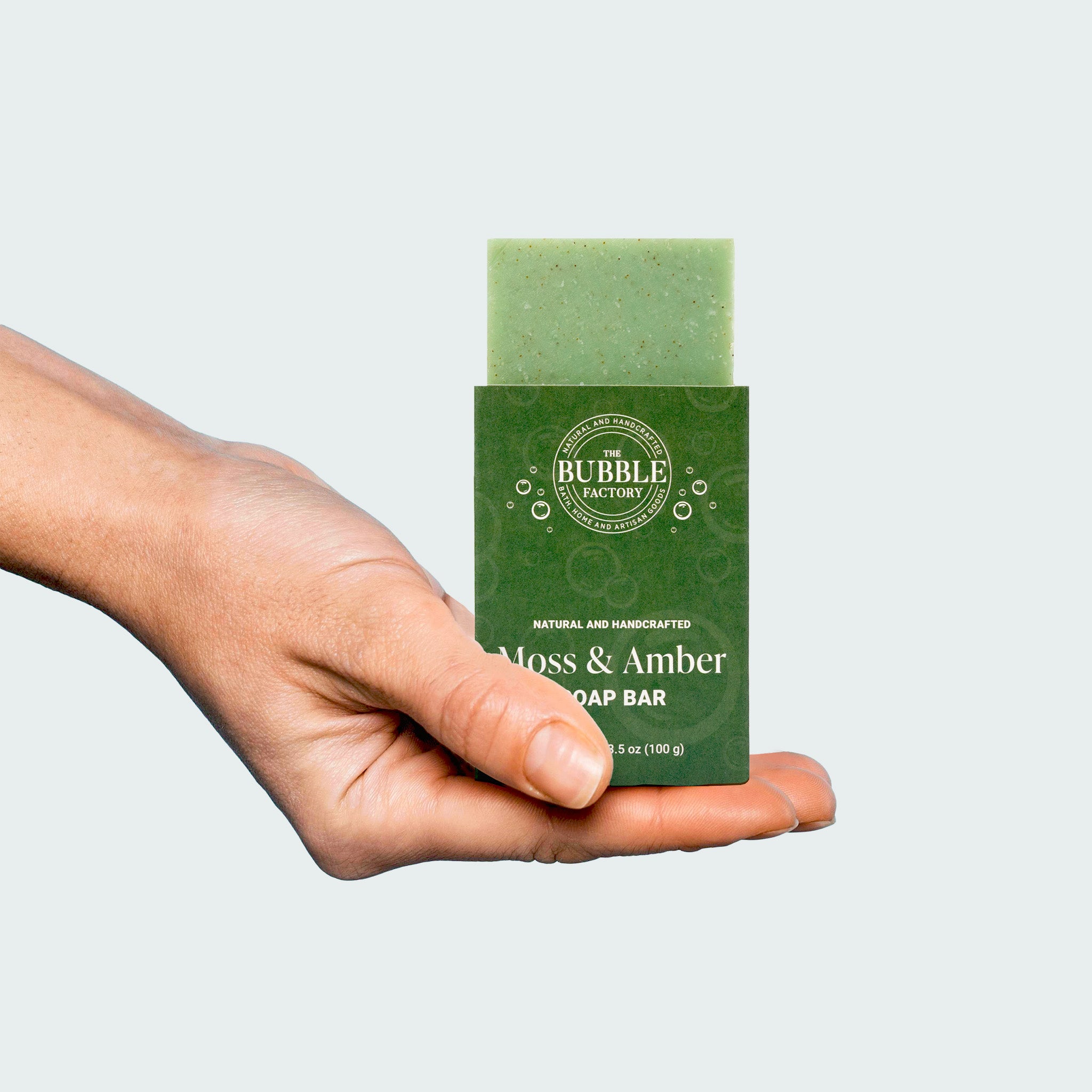 Moss Amber Soap Bar in Hand